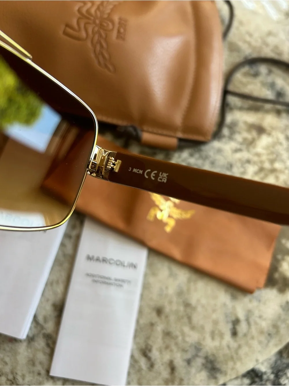MCM Gold Frame Sunglasses with Brown Lenses and Tan Case